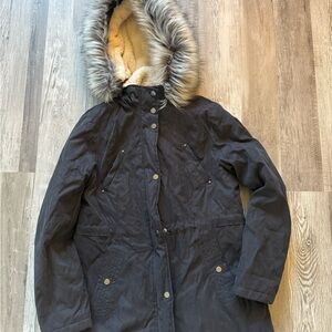 Women's Black Faux Fur Hooded Puffer Coat